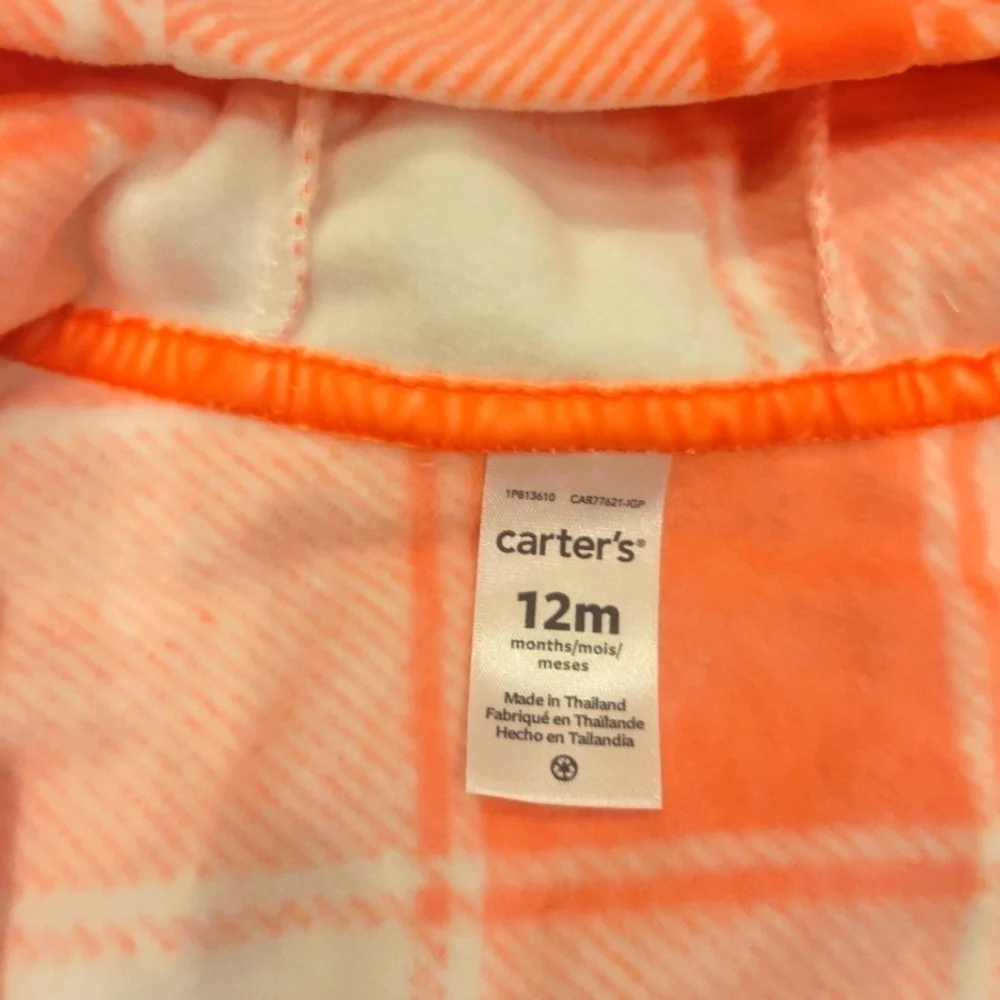 Carter's Fleece hooded plaid jumpsuit size 12 months new
